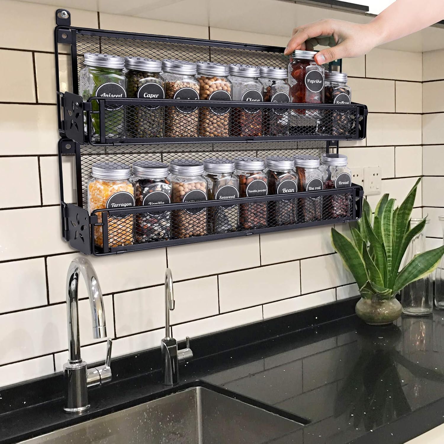 Oyydecor Spice Rack Organizer Wall Mounted 4-Tier Stackable Counter-top or Wall Mount Spice Rack Spice Shelf Storage Racks,Great for Kitchen Household Items,Bathroom and More