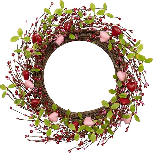 Miniatura 1 de J'FLORU Coronas para el día de San Valentín para puerta delantera, corona de 20 pulgadas para el día de San Valentín con corazones y bayas rosas y
