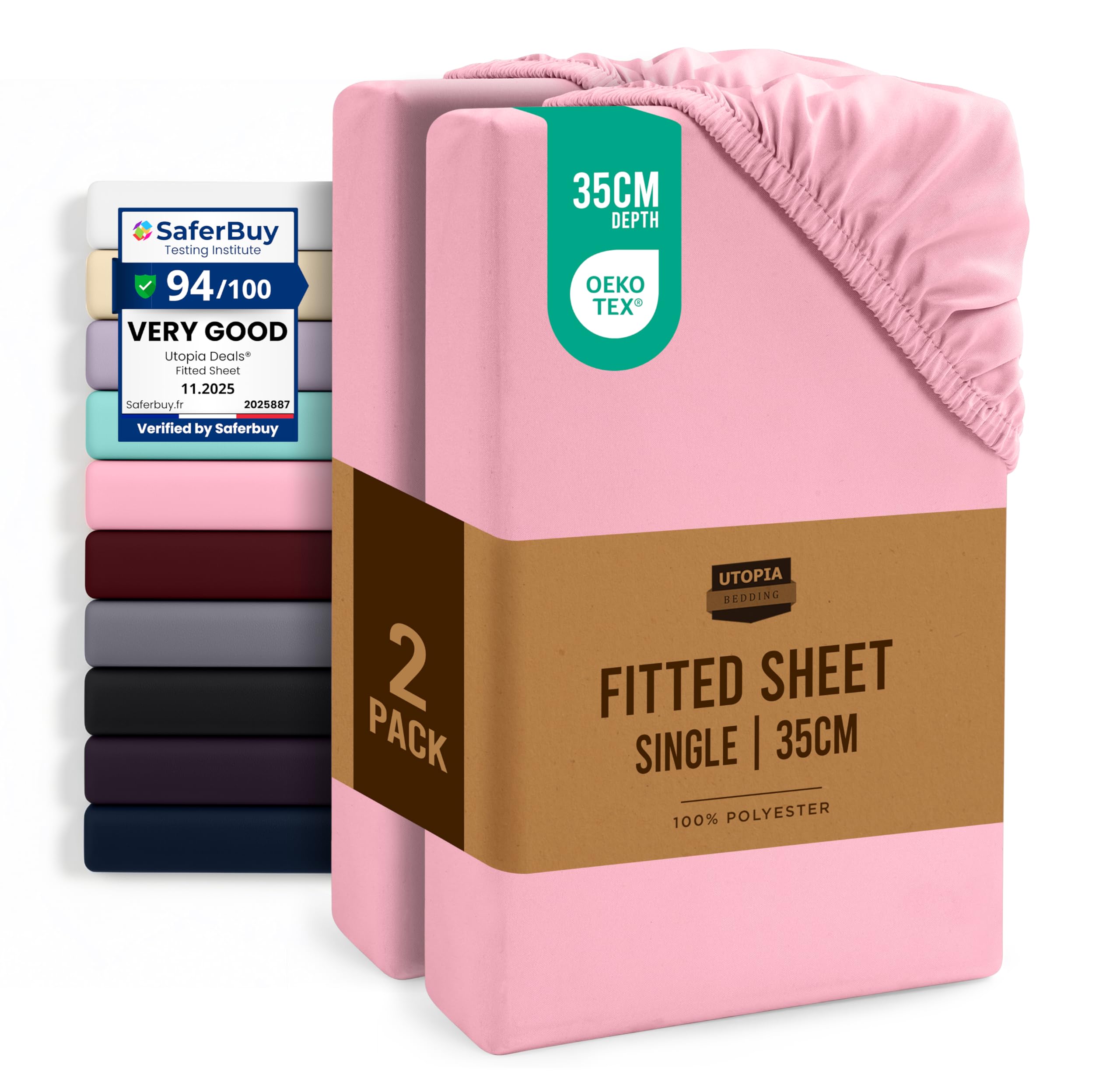 Utopia Bedding Pink Fitted Sheet Single (2 Pack),