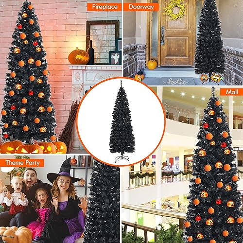 Miniatura 9 de Árbol de Navidad azul de 6 pies árbol de lápiz delgado con 520 puntas de rama hojas de PVC de calidad soporte de metal plegable decoración navideña