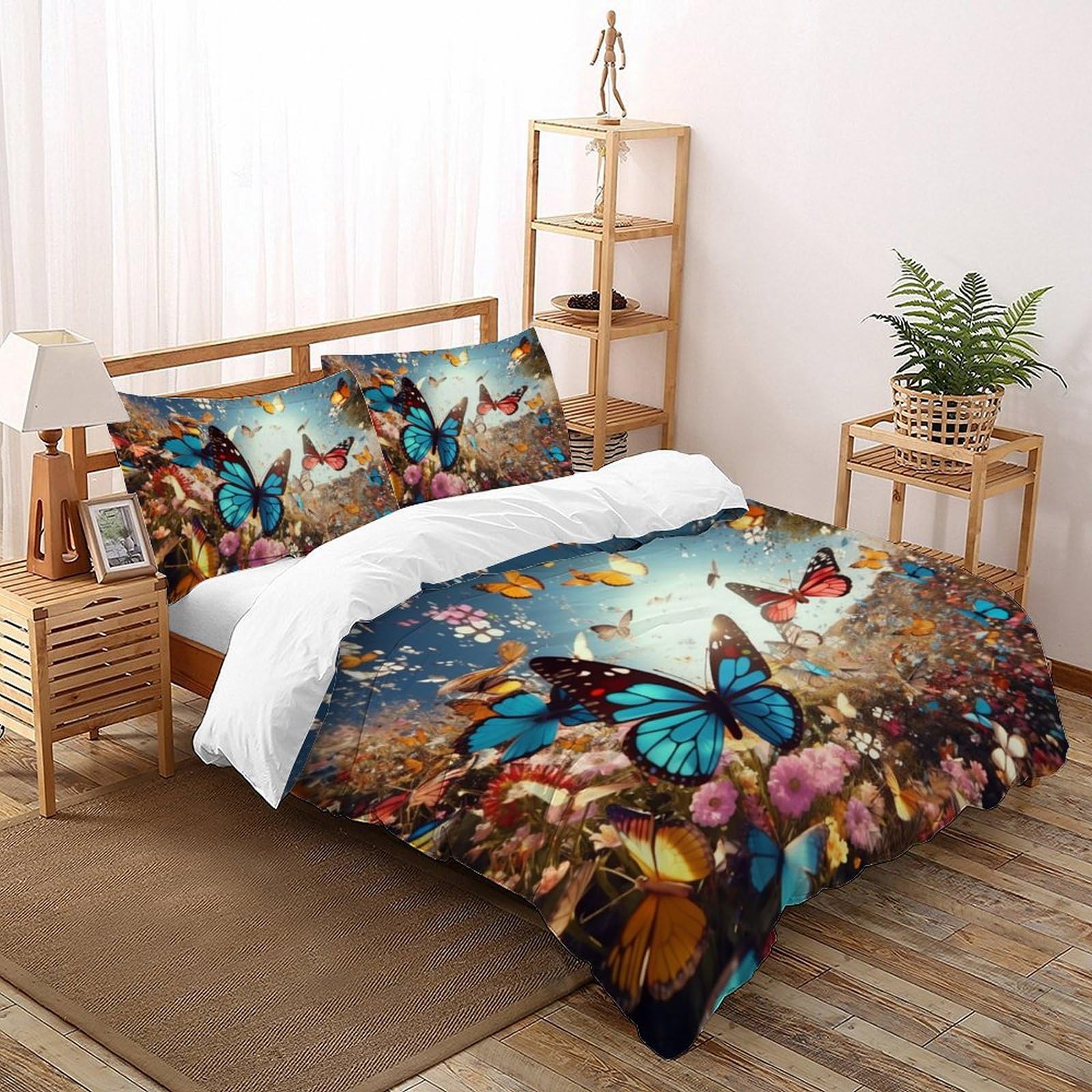 Housse de couette papillon 200x200cm avec 2 taies d'oreiller