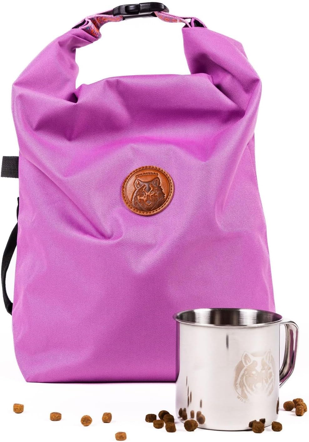 Wilderdog Doggie Bag - Water Resistant, Portable Kibble Carrier & Stainless Steel Mug - Lilac