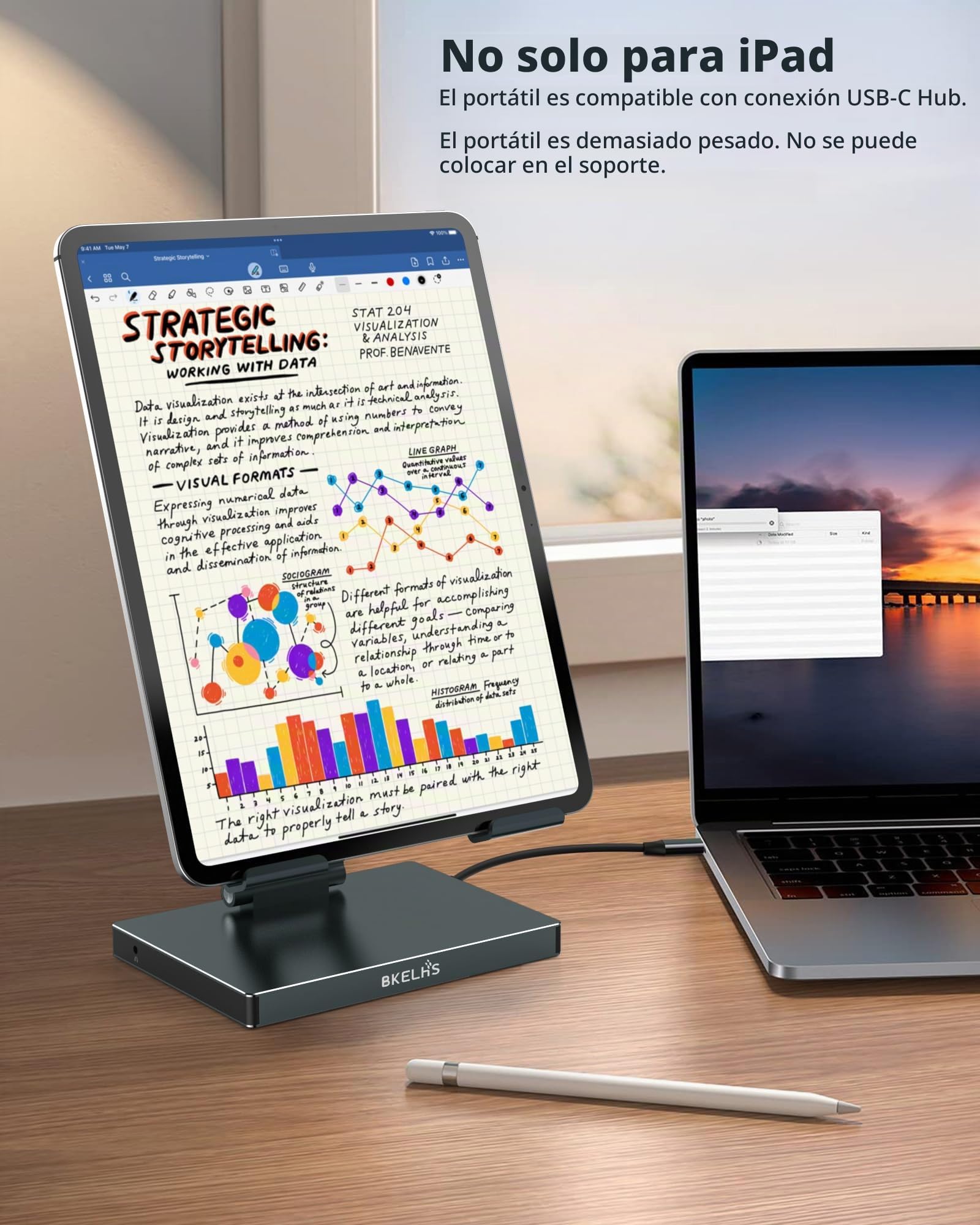 2026 iPad Pro USB C Hub Stand, Adapter for iPad Air M5 M4 M3 13 11 12.9 Inch Docking Station 4K 60Hz HDMI, RJ45 Ethernet, SD/TF Card Reader, 3 USB 3.0 Port, 3.5mm Audio, iPad A16 Galaxy Tablet Dock