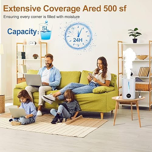 Miniatura 4 de VNASNST Humidificadores pequeños para dormitorio de bebé, hogar, humidificador ultrasónico inteligente de niebla fría de 5 litros, tiempo de