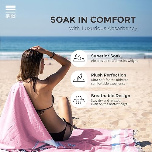 Miniatura 4 de THREAD SPREAD Paquete de 2 toallas de playa de algodón turco de 39 x 71 pulgadas, de secado rápido, sin arena, para adultos, toallas de playa de