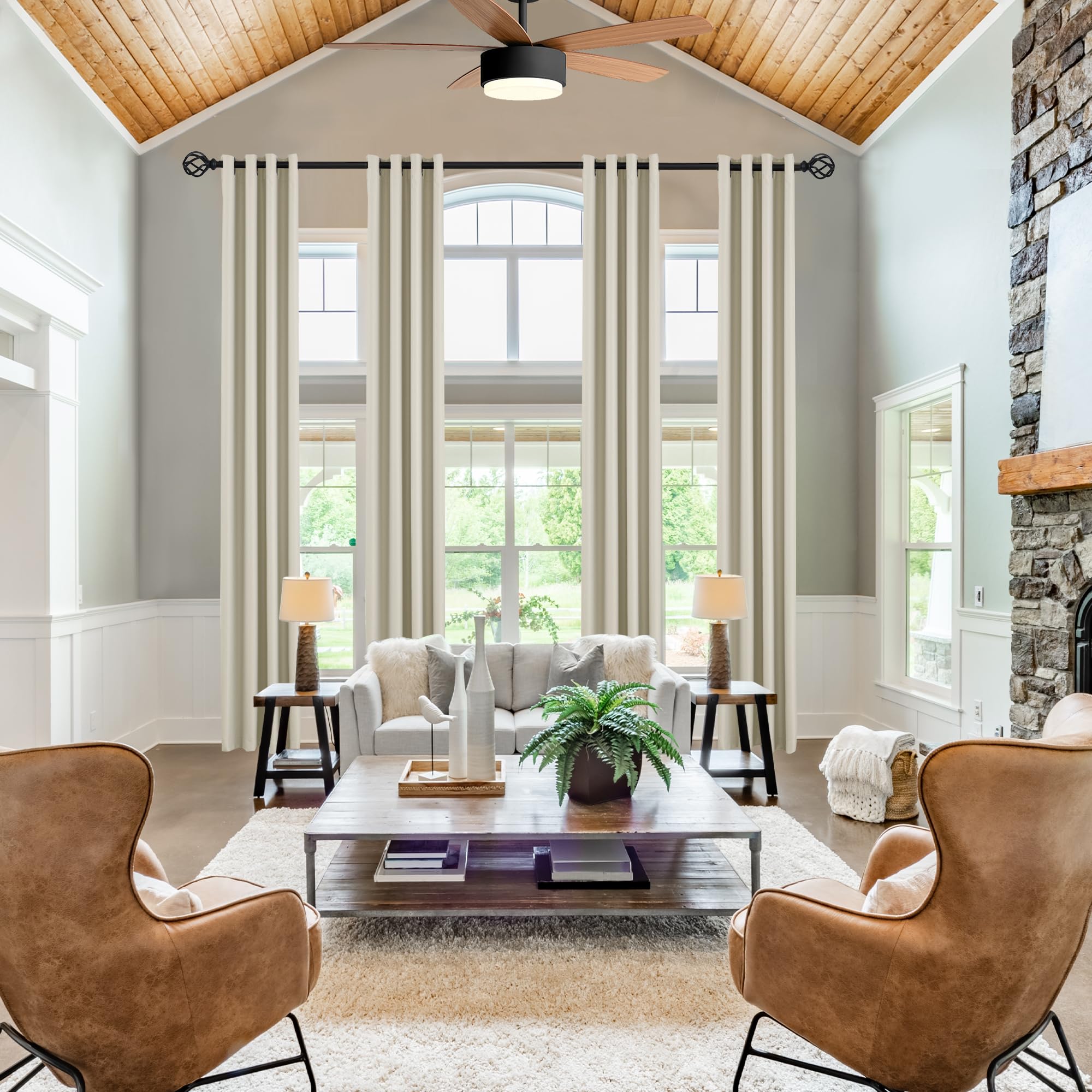 KNEQOIT Thermal Insulated Extra Long Curtain 156 Inch, 13ft Length Grommet Top Blackout 2 Story Drapes for Bedroom High Ceiling, Beige, 52x156 Inch, 1