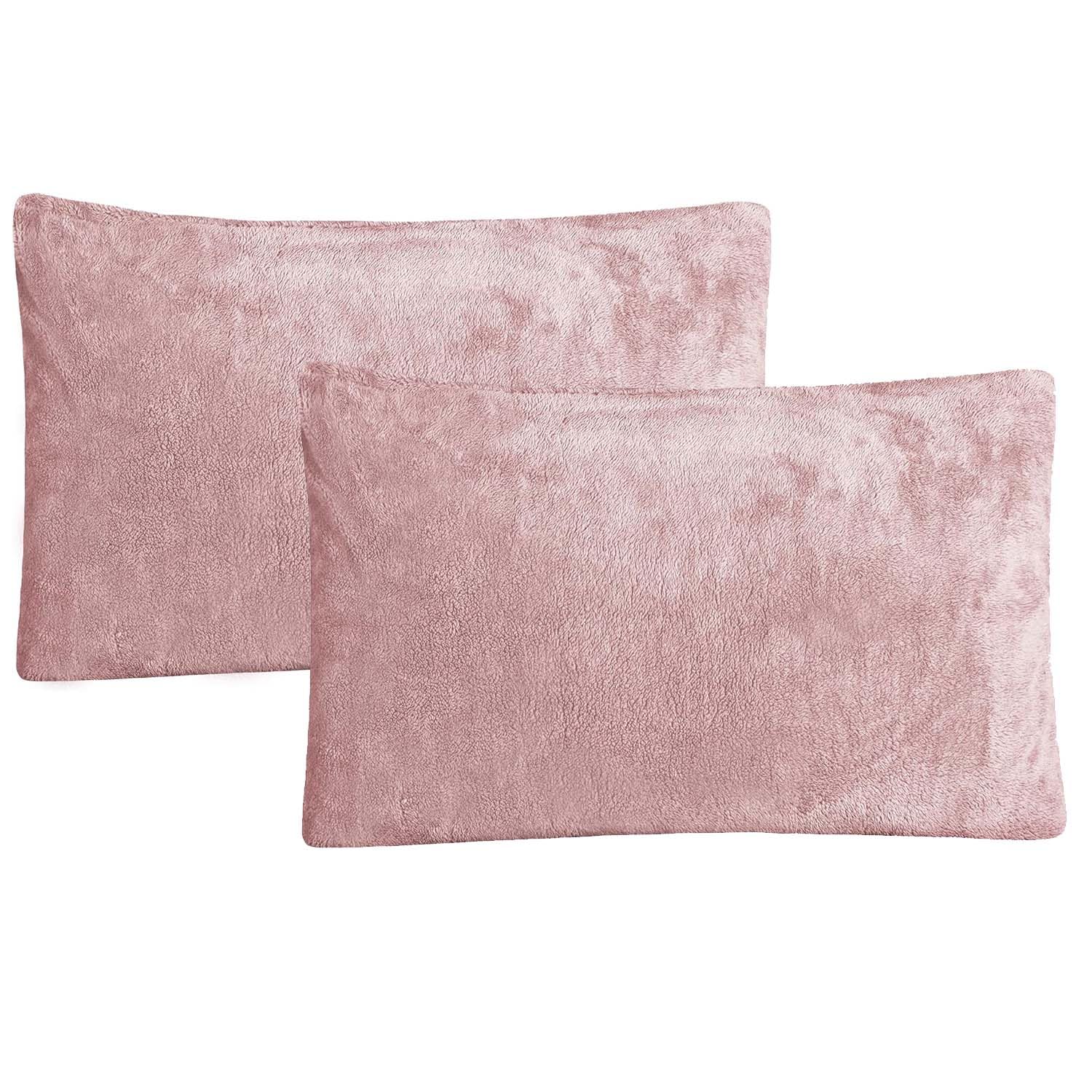 2 Pack Teddy Bear Fleece Pillowcases, Side Sleeper Winter Warm Cosy Soft Teddy Pillow Cases Fluffy Fleece Hotel Quality Plain Sherpa Thermal Pillowcases Luxury Bedding Pair 50 X 70cm, Pink