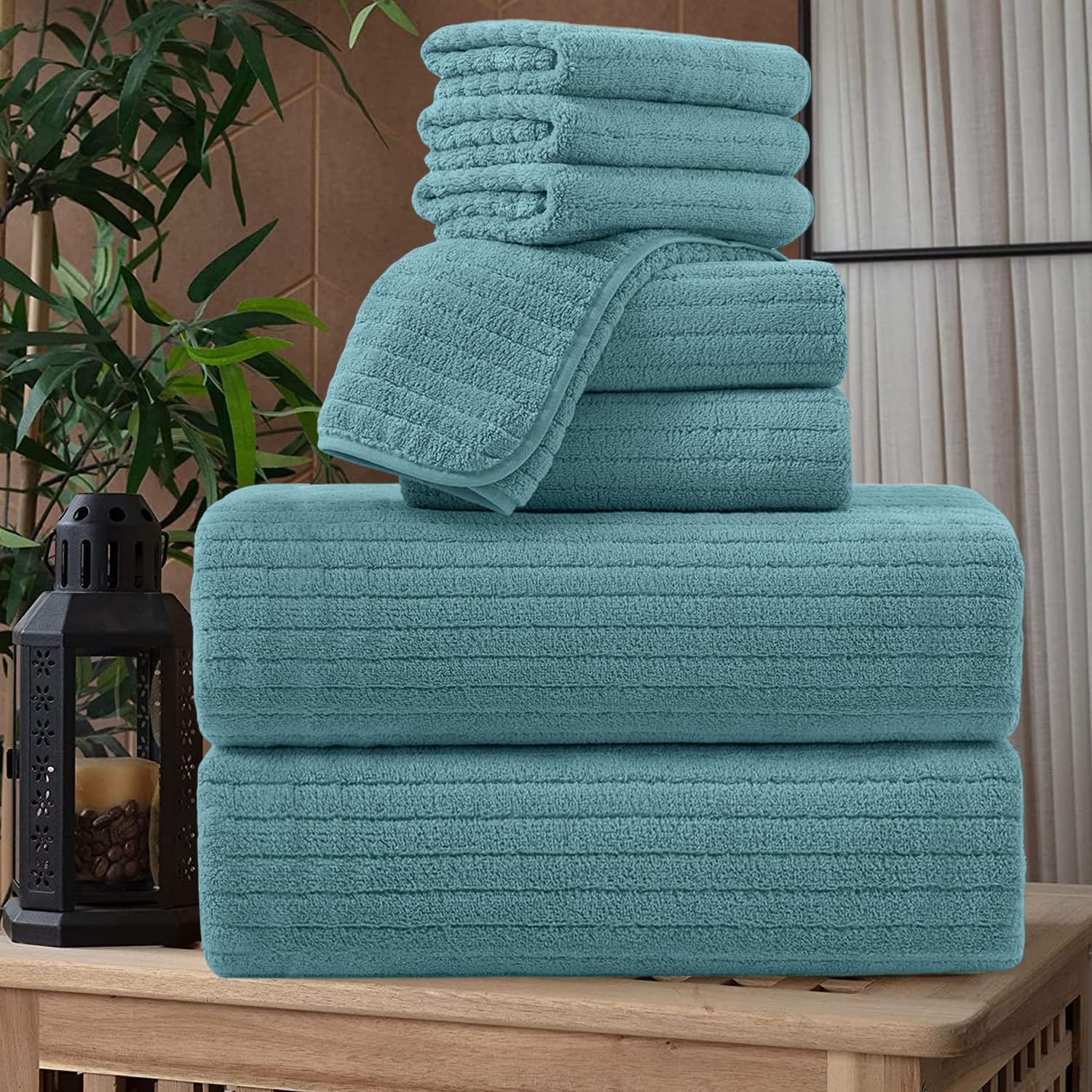 Amazon.com: 8 Pcs Turquoise Stripe Oversized Bath Sheet & Towel Set - 2 ...