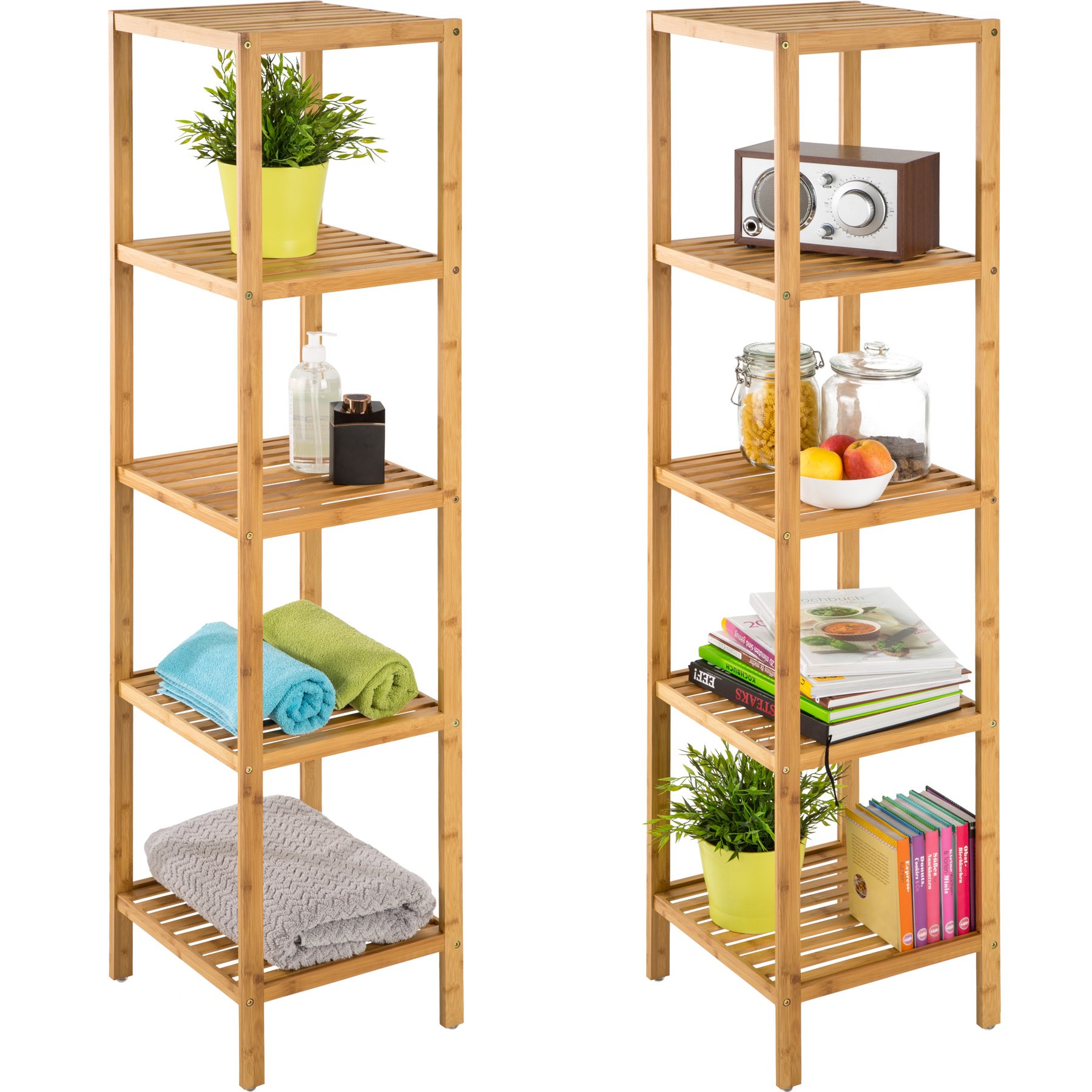 tectake Étagère Debout Salle de Bain Bois de Bambou - diverses modèles - (5 Niveaux | 33x33x141 cm | No. 401646)