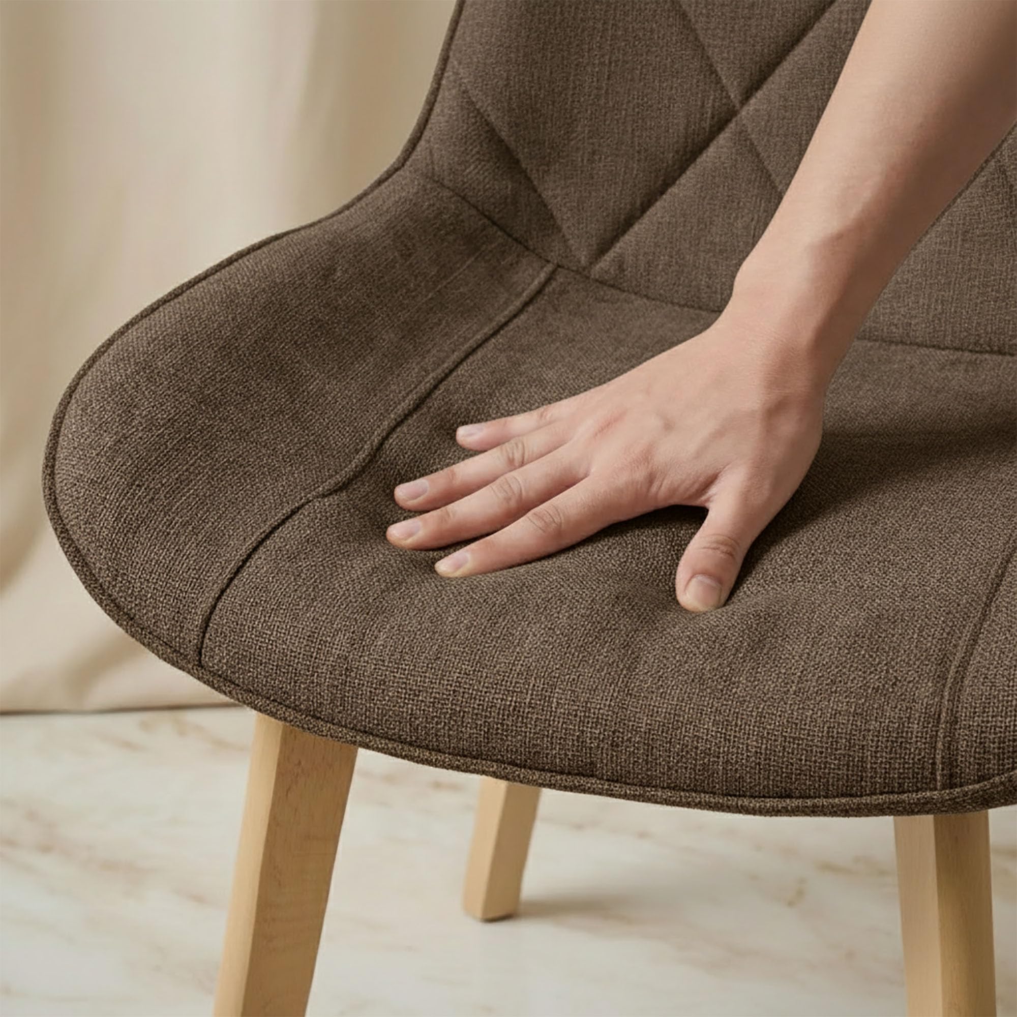 Juego de 4 sillas de Comedor tapizadas de Lino con Patas de Madera Maciza, sillas de Cocina para Sala de Estar, Oficina, recepción, Dormitorio, Color marrón