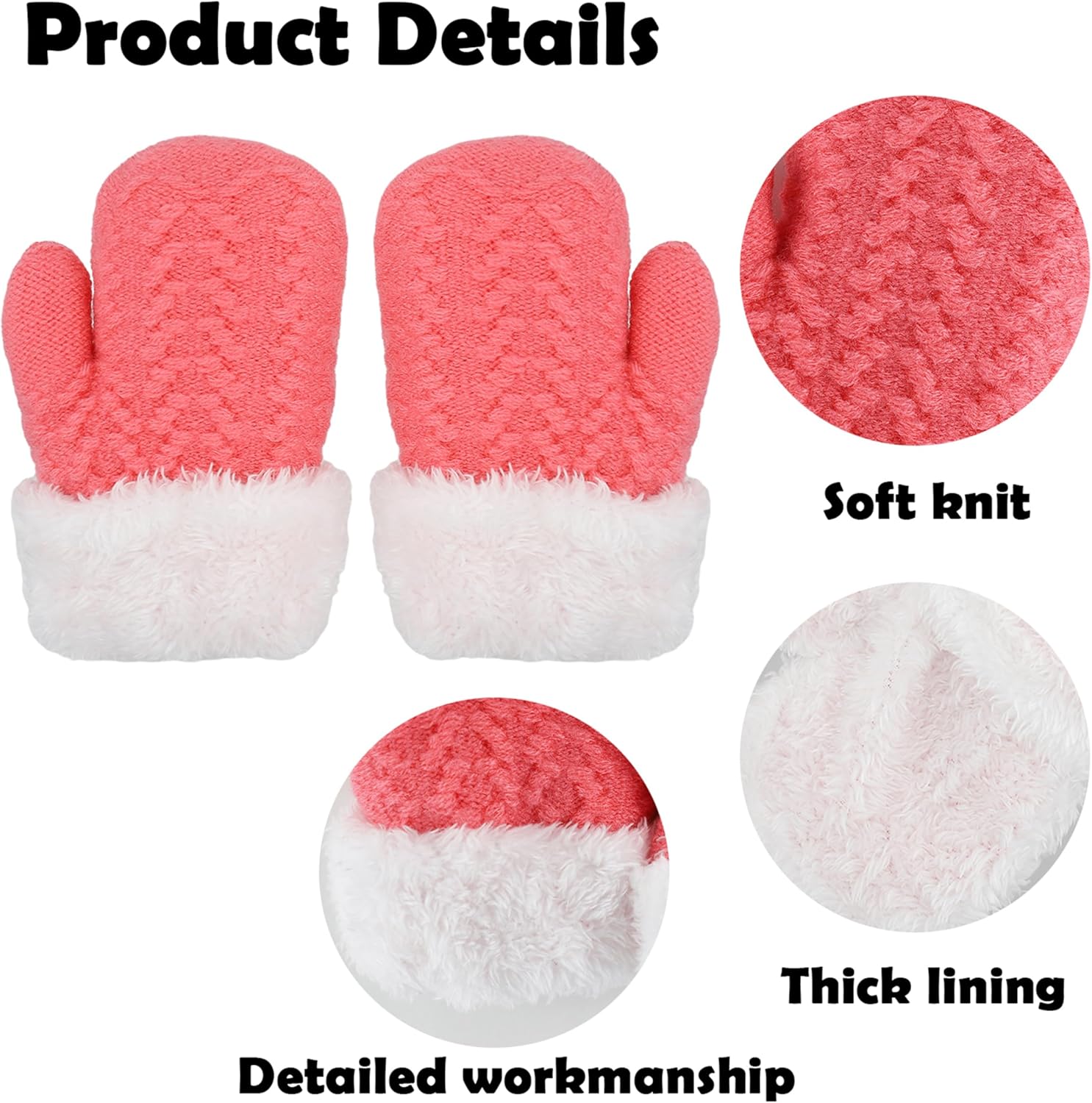 Kids-Warm-Knit Mittens - Little Kid-Girls-Winter Outdoor-Thickened Cold-Weather Wool Ski Gloves For 2-6 Years - Image 2