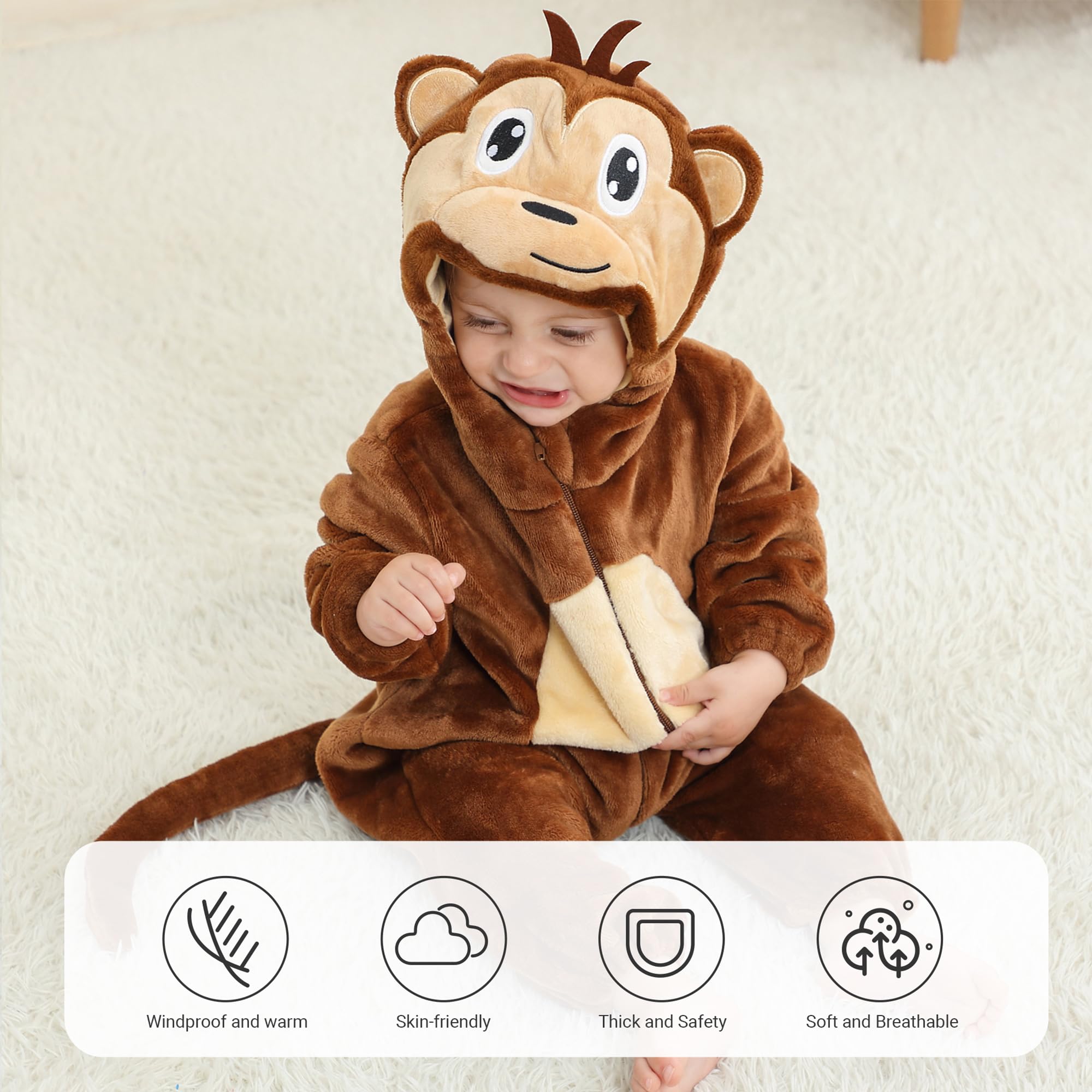 HAHASHOW Neonato Ragazze Pagliaccetto con Cappuccio Bambino Inverno Animale Pigiama Ragazzi Flanella Jumpsuit 2-36 Mesi
