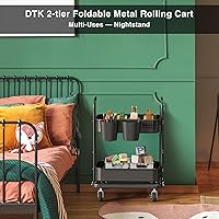 Vista 2 de DTK Carrito plegable de 2 niveles, carrito utilitario de metal con ruedas bloqueables, carrito de almacenamiento plegable para sala de estar