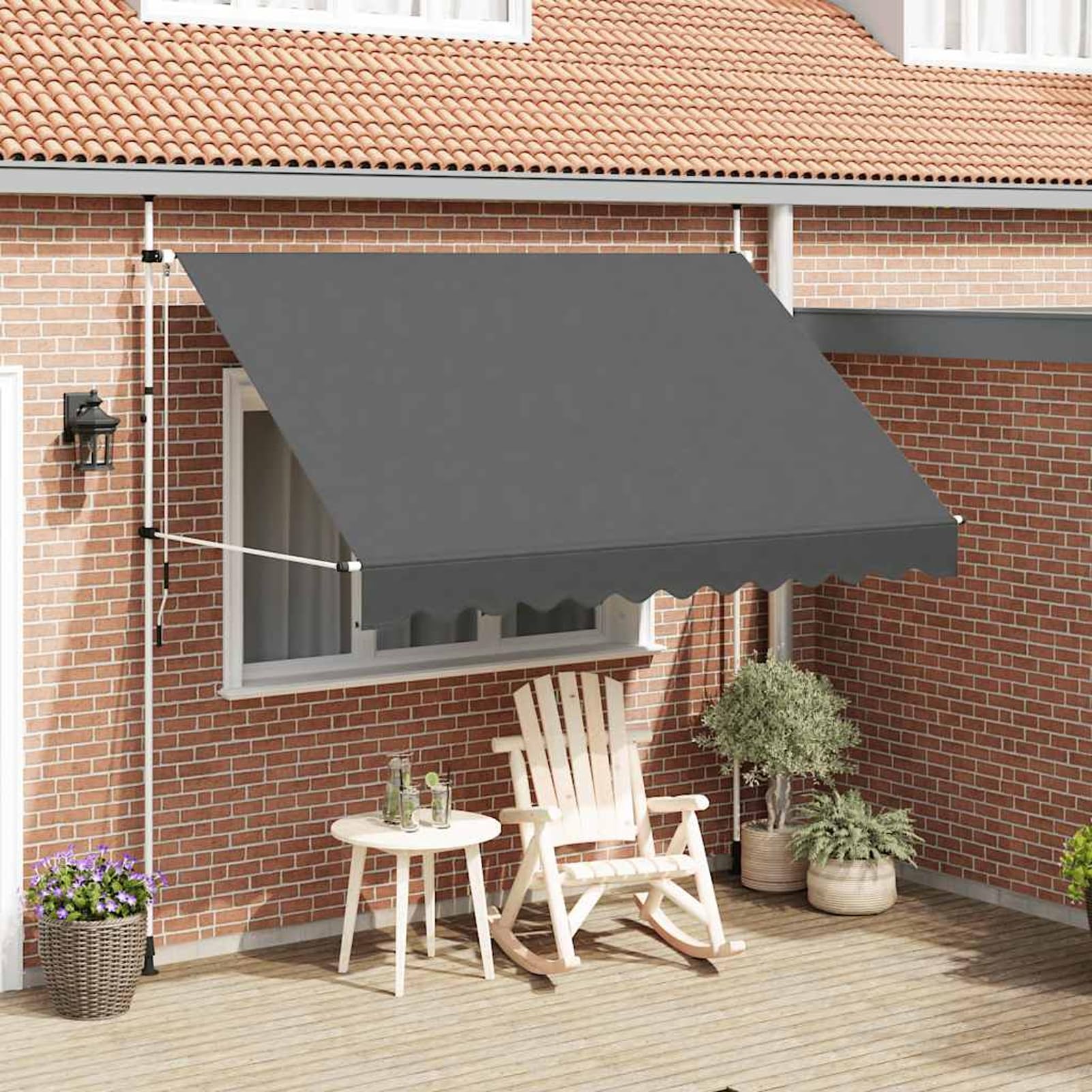 Wysuwana markiza 300 x 120 cm, ręczna obsługa, antracyt, wodoodporna tkanina poliestrowa, stalowa rama, ogród, balkon, na zewnątrz