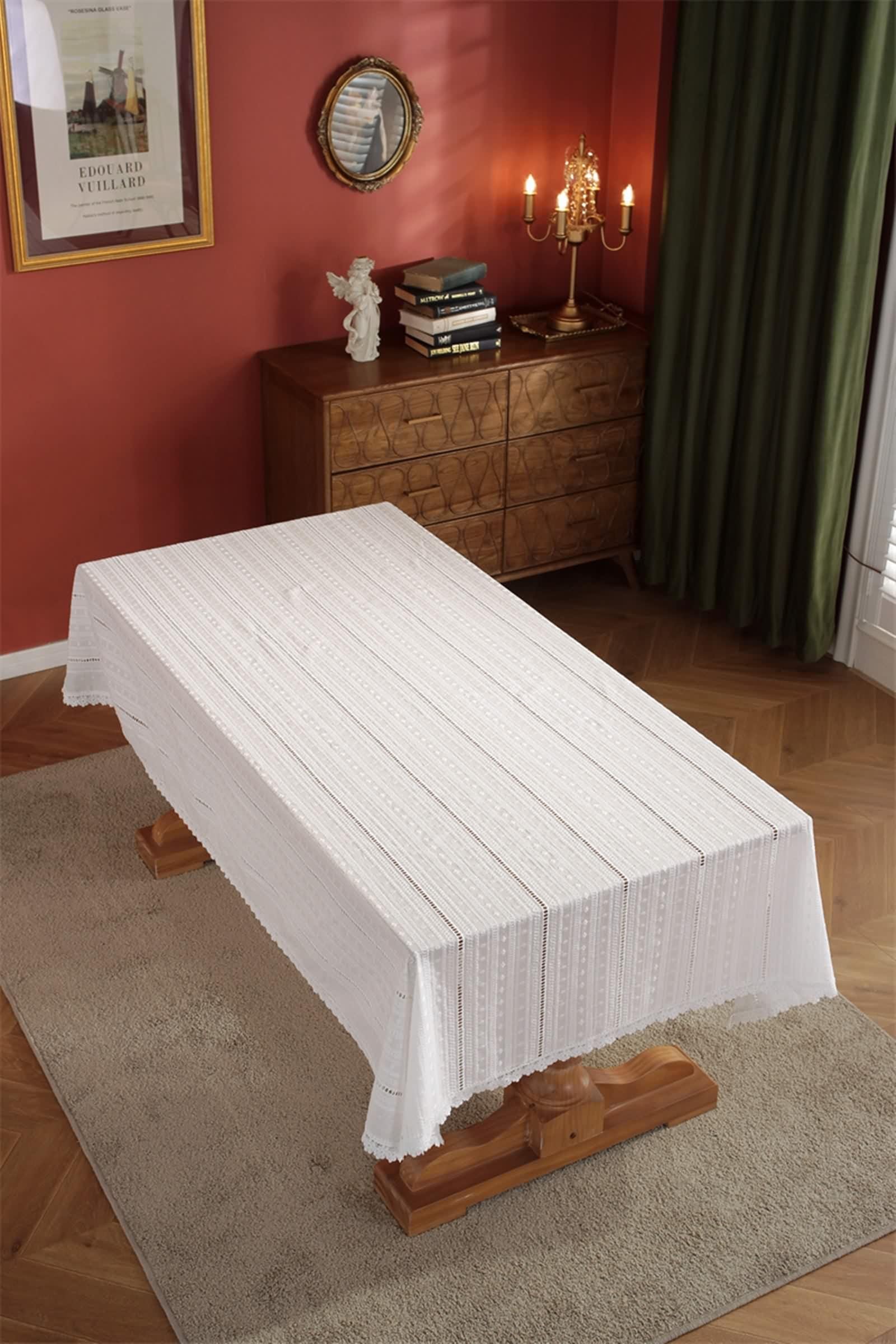 Tischdecke Rechteckig 120 X 160, Tischdeko Party Hochzeit Weiß Baumwollspitze Gestickte Blume mit Spitze Table Cover für Küche Wohnzimmer Esszimmer