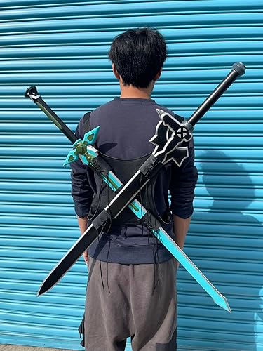 Sword Art a Online Kirito - Juego de espadas de espuma Elucidator Dark Repulsor Kirigaya (2 espadas+una funda de correa trasera), grandepequeño