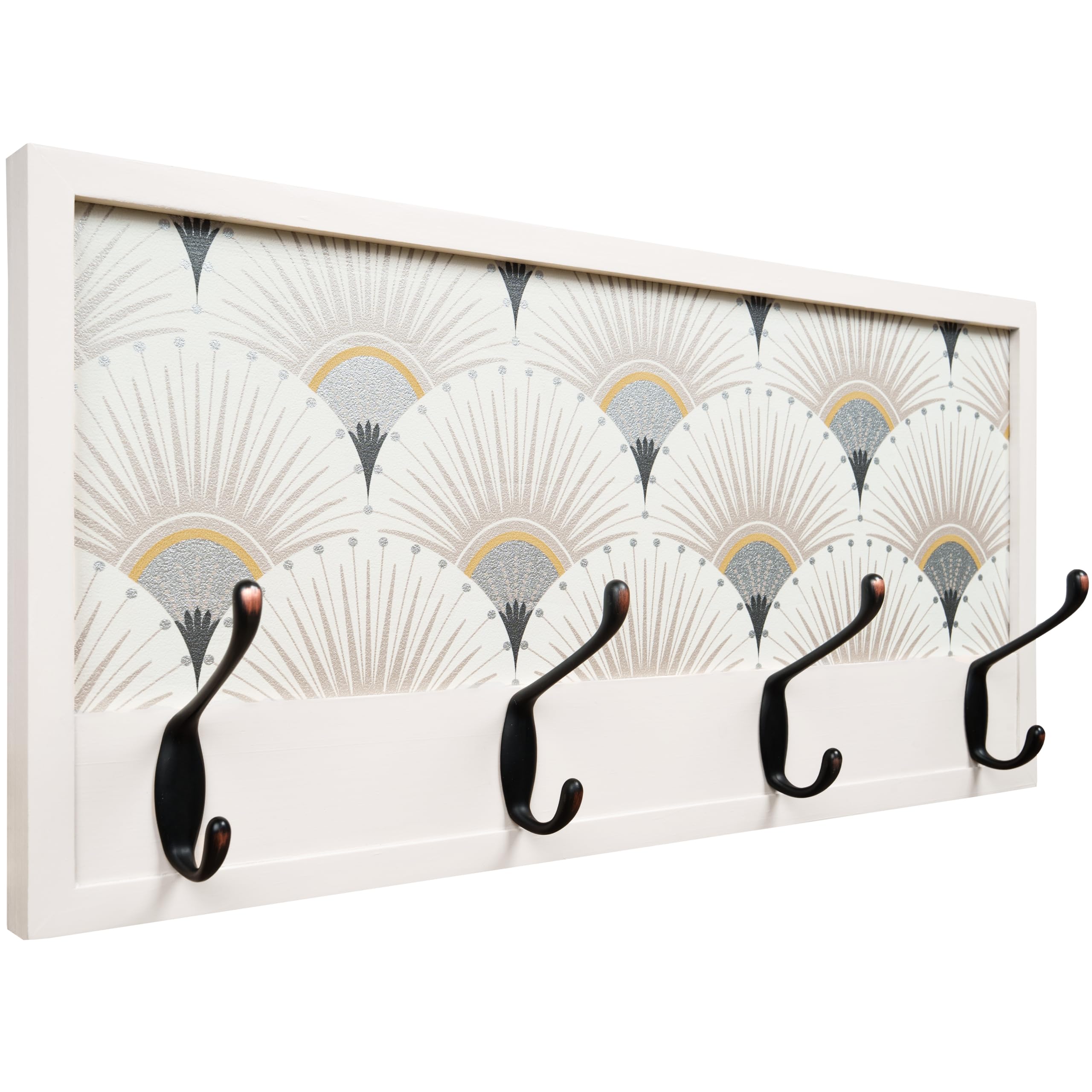 Perchero Pared Madera 52x25cm Art Décó Blanco 4 Ganchos | Hecho en España. 4 ganchos dobles (8 colgadores) para ropa y abrigos. Ideal para entrada, salón u oficina.