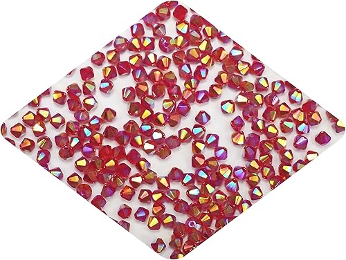 Light Siam Marvel-AB, cuentas de vidrio checas, bicones cortados a máquina (MC Rondell, forma de diamante), cristales rojos claros recubiertos con