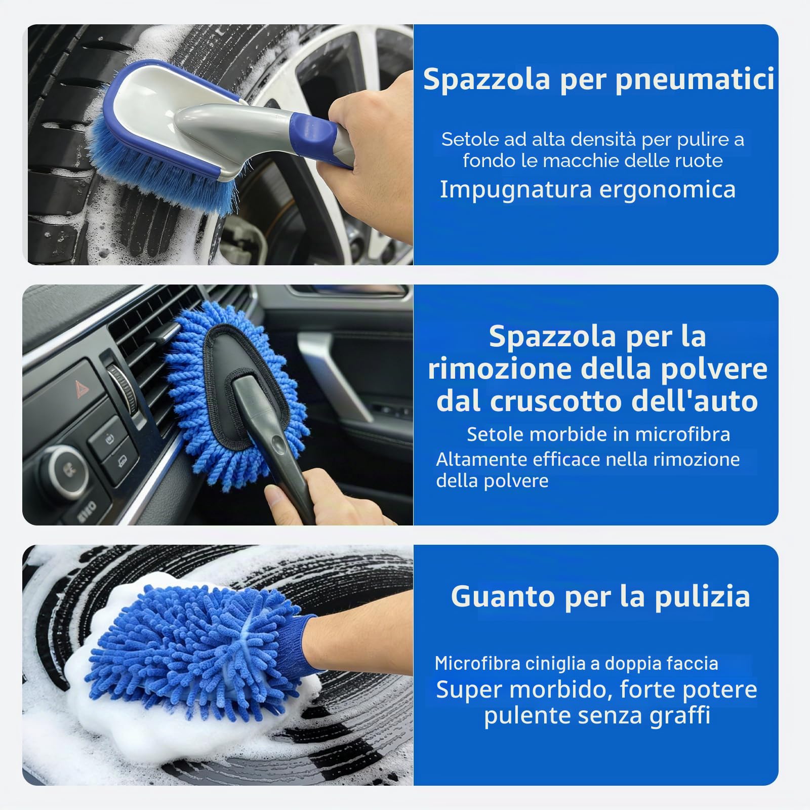 Kit Pulizia Auto, 31Pezzi Kit Lavaggio Auto, Set di Lavaggio Auto per Interni ed Esterni, Kit Detailing Auto con Spazzole, Spugne per Lucidatura, Pratica Borsa per Il Trasporto Inclusa