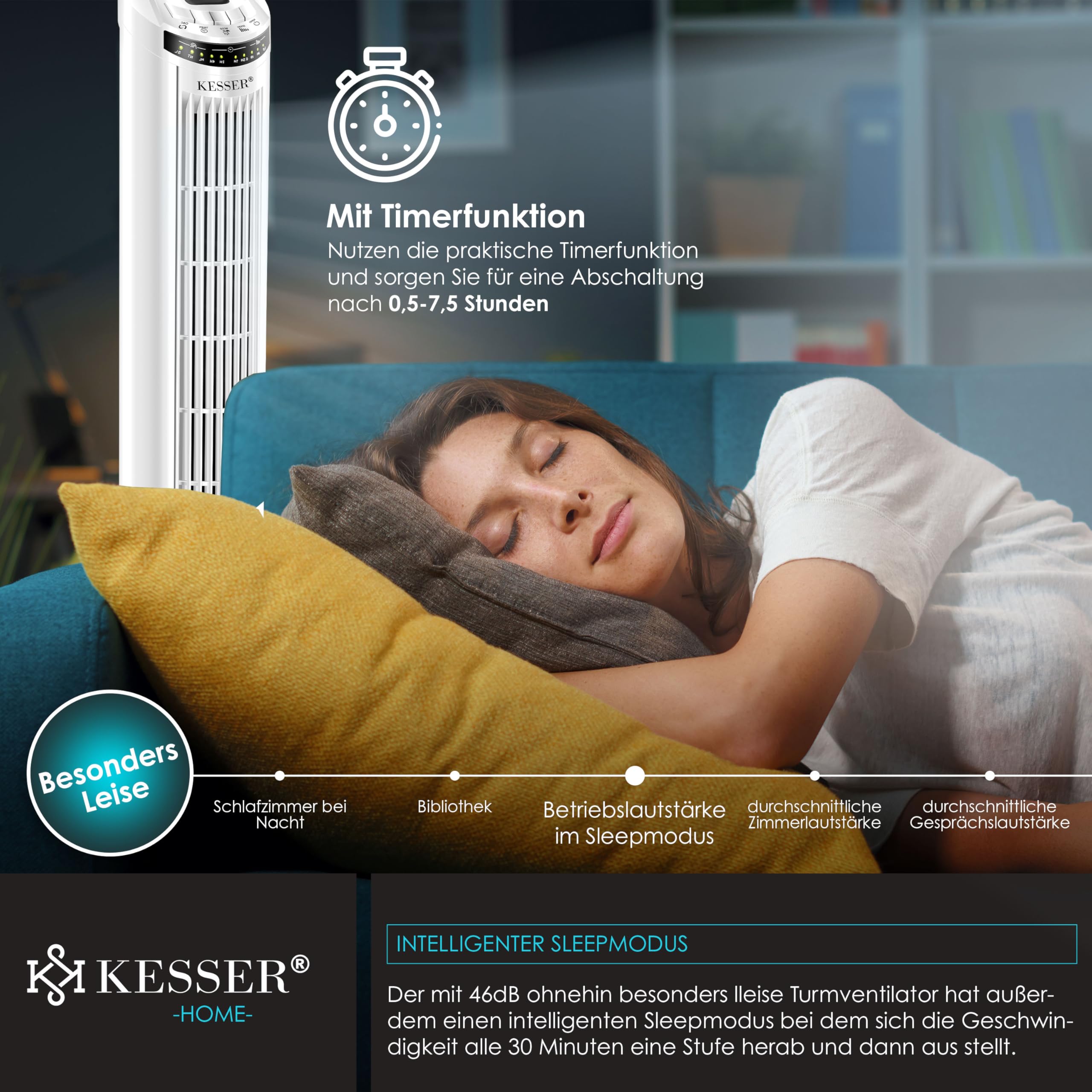 KESSER® Ventilatore a torre con TELECOMANDO - ventilatore a colonna con display a LED - ventilatore a piantana - climatizzatore