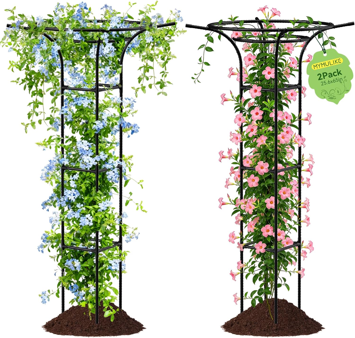 Garden Trellis for Climbing Plants Outdoor, 65 Inch Mushroom Top Trellis for Climbing Plants, Plant Trellis Support for Potted Plants Climbing Vine Rose Clematis Vegetable Trellis, 1 Pack (2)