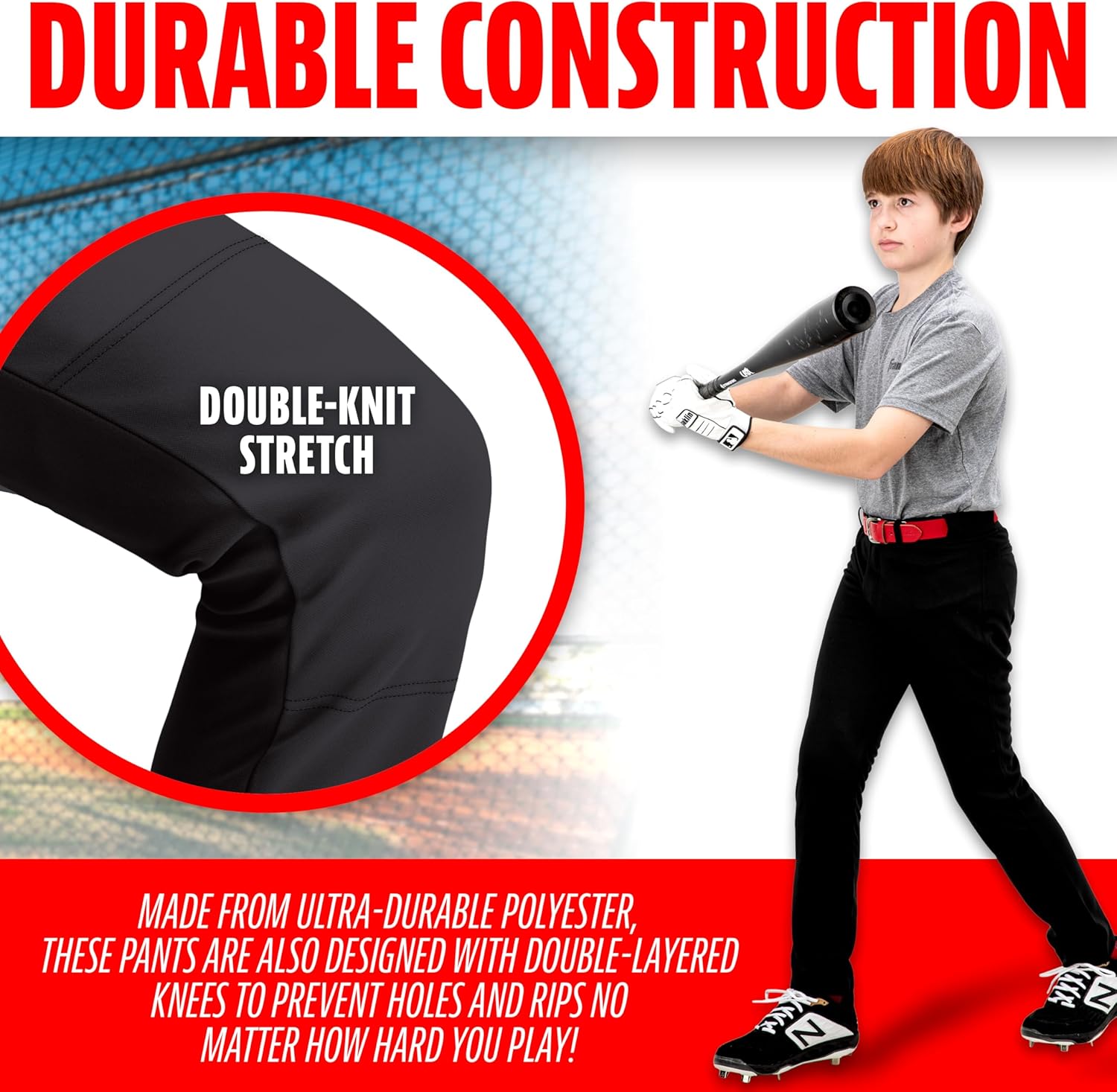 Franklin Sports Youth Baseball + Softball Pants - Relaxed Style Kids Pants for Boys + Girls with Belt Loop