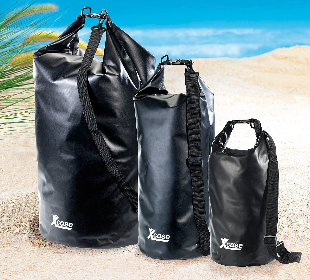 Xcase Amazon Fashion - carro de equipaje impermeable: Saco impermeable 25 litros, negro (bolsa marinero con función de cojín, bolsas para exteriores, saco)