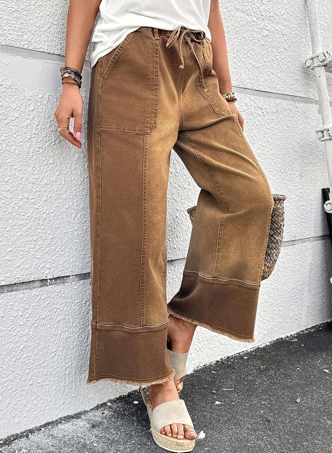 SHEWIN Women's Wide Leg Jeans High Waisted Baggy Jeans Stretchy Drawstring Denim Pants - Image 8