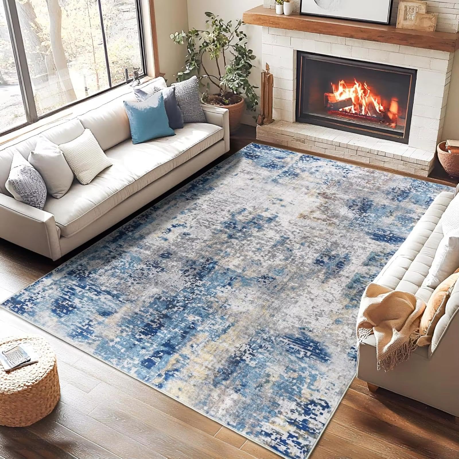 Alfombra lavable moderna con base antideslizante para un salón libre de manchas