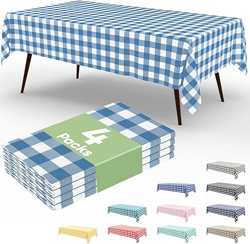 Miniatura 80 de misaya Paquete de 4 manteles desechables de búfalo, mantel de plástico impermeable de 54 x 108 pulgadas, manteles rectangulares a cuadros azules y
