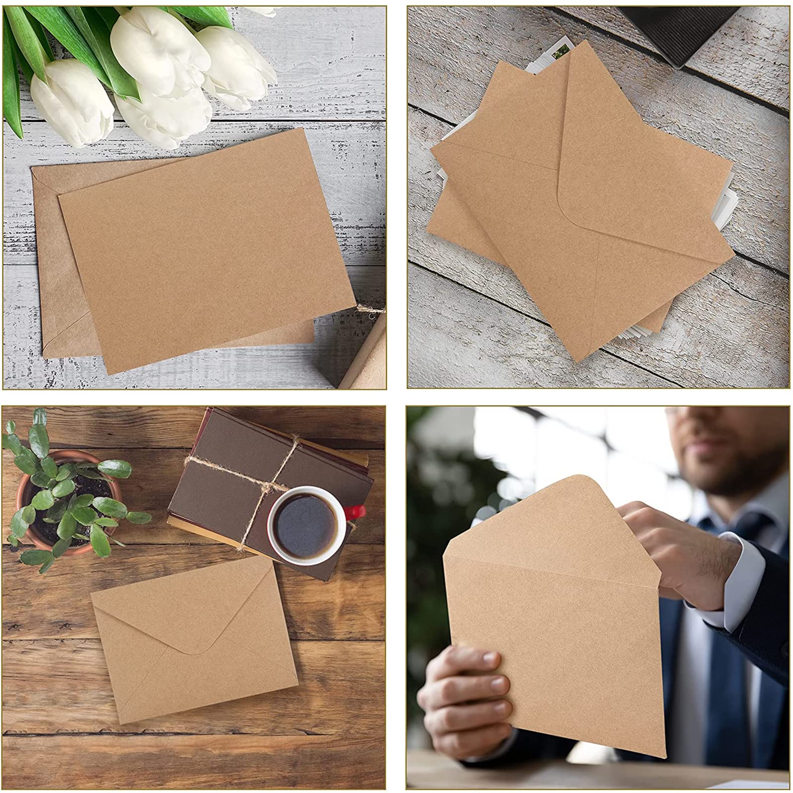 Koperty z papieru typu kraftowego, 100 sztuk, 135 x 185 mm, wysoka jakość, 140 g/m², koperty z recyklingu, brązowe, na kartki z życzeniami, zaproszenia