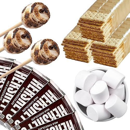 Kit S'mores de 112 piezas Hace hasta 24 S'mores Incluye palos de asado de 30 pulgadas, chocolate, galletas Graham y malvaviscos Perfecto para