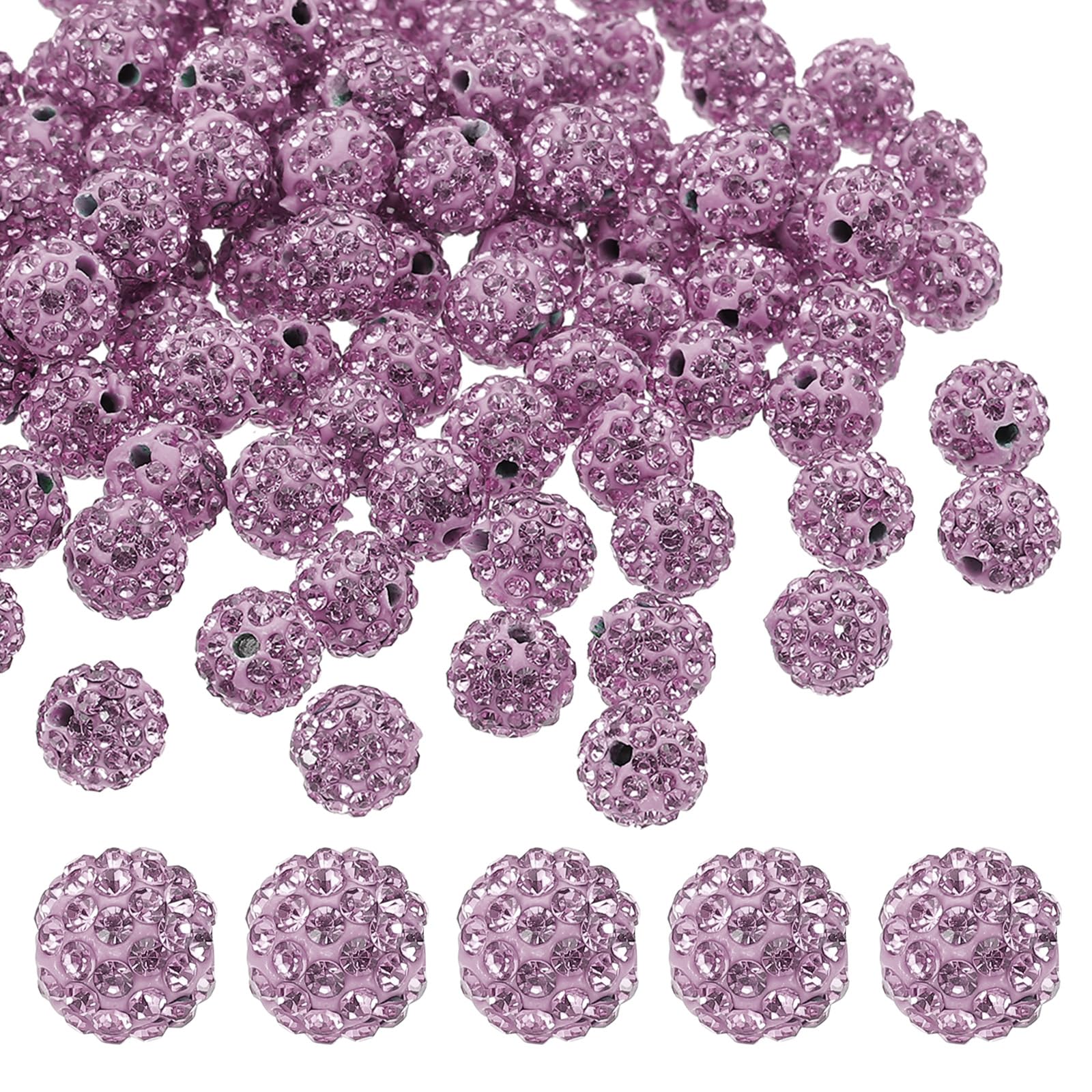 PATIKIL 10mm Rhinestone Clay Beads for Jewelry Making 60 Pack Round Ball Polymer Clay Crystal Charm Beads for Craft Decor Necklace Chain Bracelets DIY Lavender