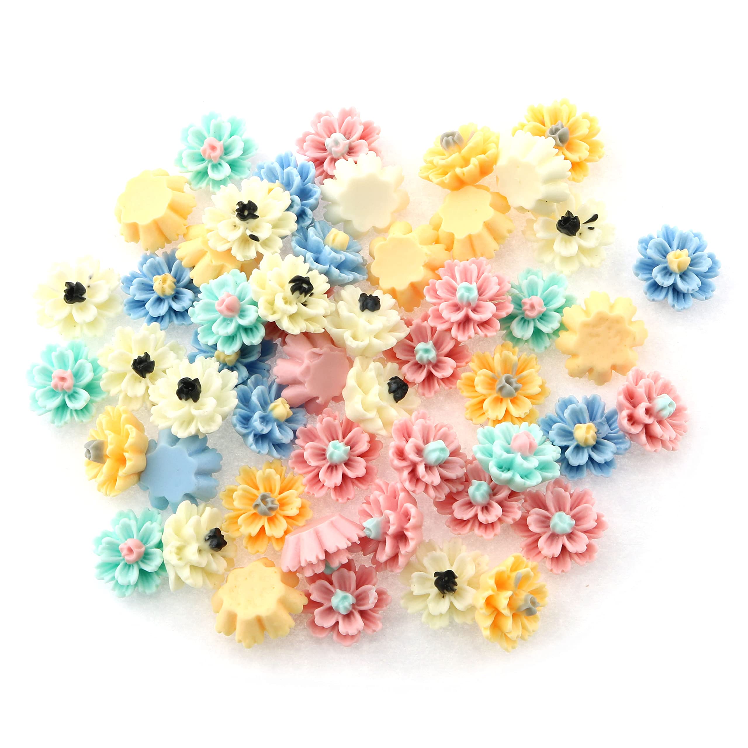 Tegg 50PCS 12mm Mix Color Resin Daisy Flower Cabochons Flatbacks Loose Bead for Jewelry Making Scarpbooking DIY Craft