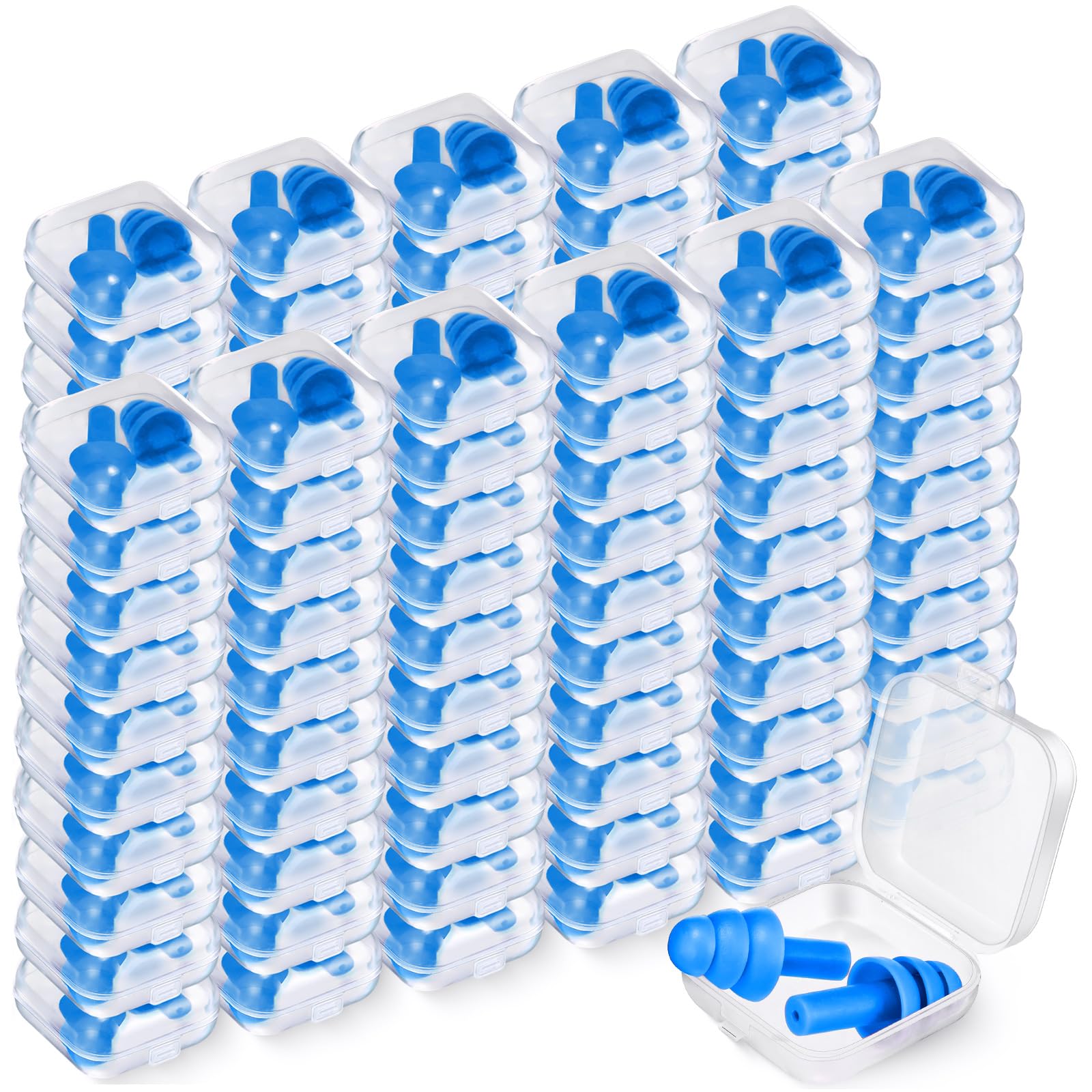 TrelaCo 100 paia di tappi per le orecchie per dormire, con cancellazione del rumore, riutilizzabili, in custodia di plastica, in morbido silicone, tappi per le orecchie impermeabili per dormire,
