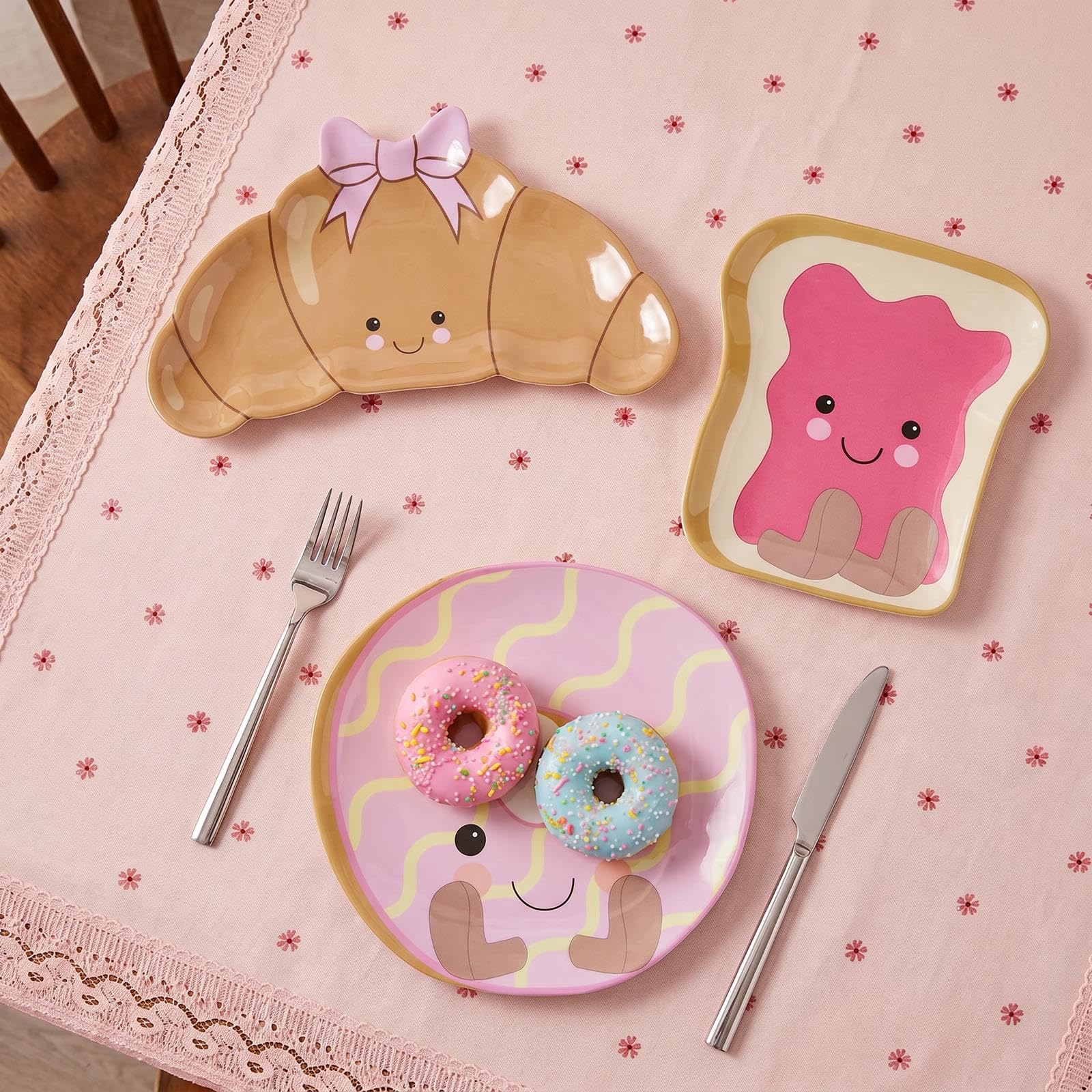 OHS 3 Pack Sweetie Pie Shaped Serving Plates Melamine Side Plates, Multi