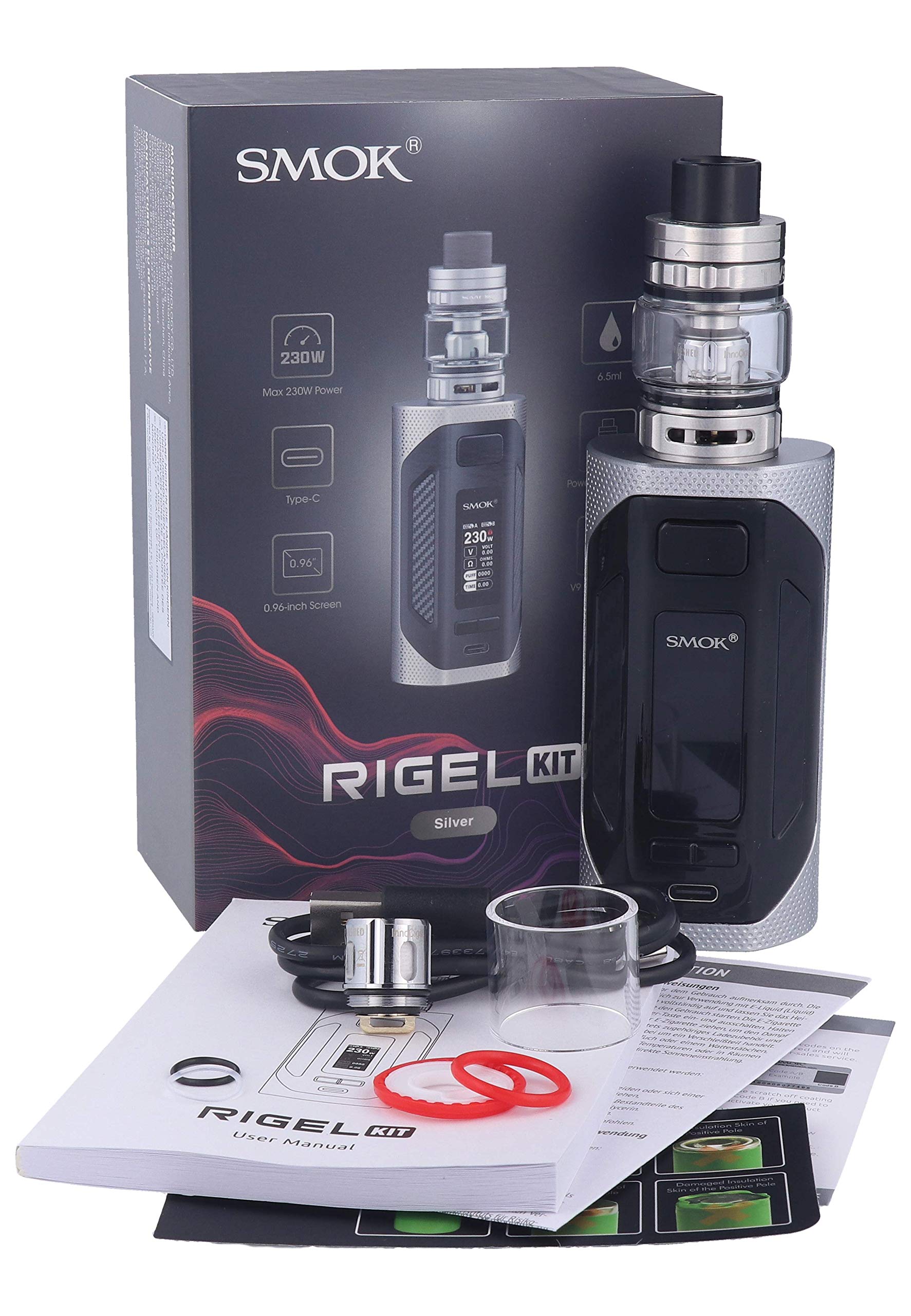 SMOK Rigel E Zigarette - 230 Watt - 6,5ml Tankvolumen - Farbe: silber