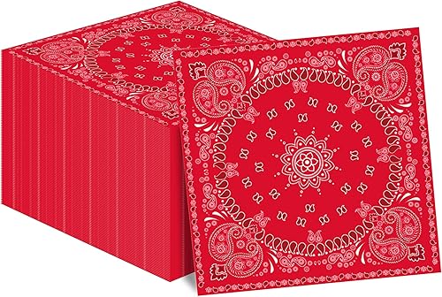 Miniatura 3 de Juego de 40 servilletas de papel del oeste de color rojo con bandana roja, juego de servilletas de papel occidental, bandana roja, suministros para