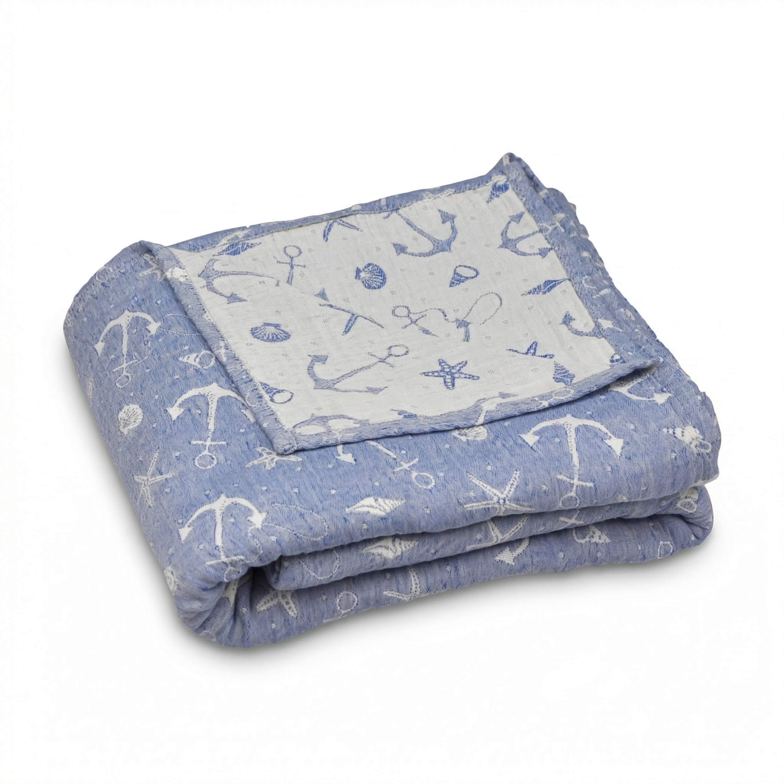 SCHMUSEWOLKE Kuscheldecke Musselin Ankerliebe - 100% Baumwolle Bio-kbA - Kuschelig weich - 200x150cm