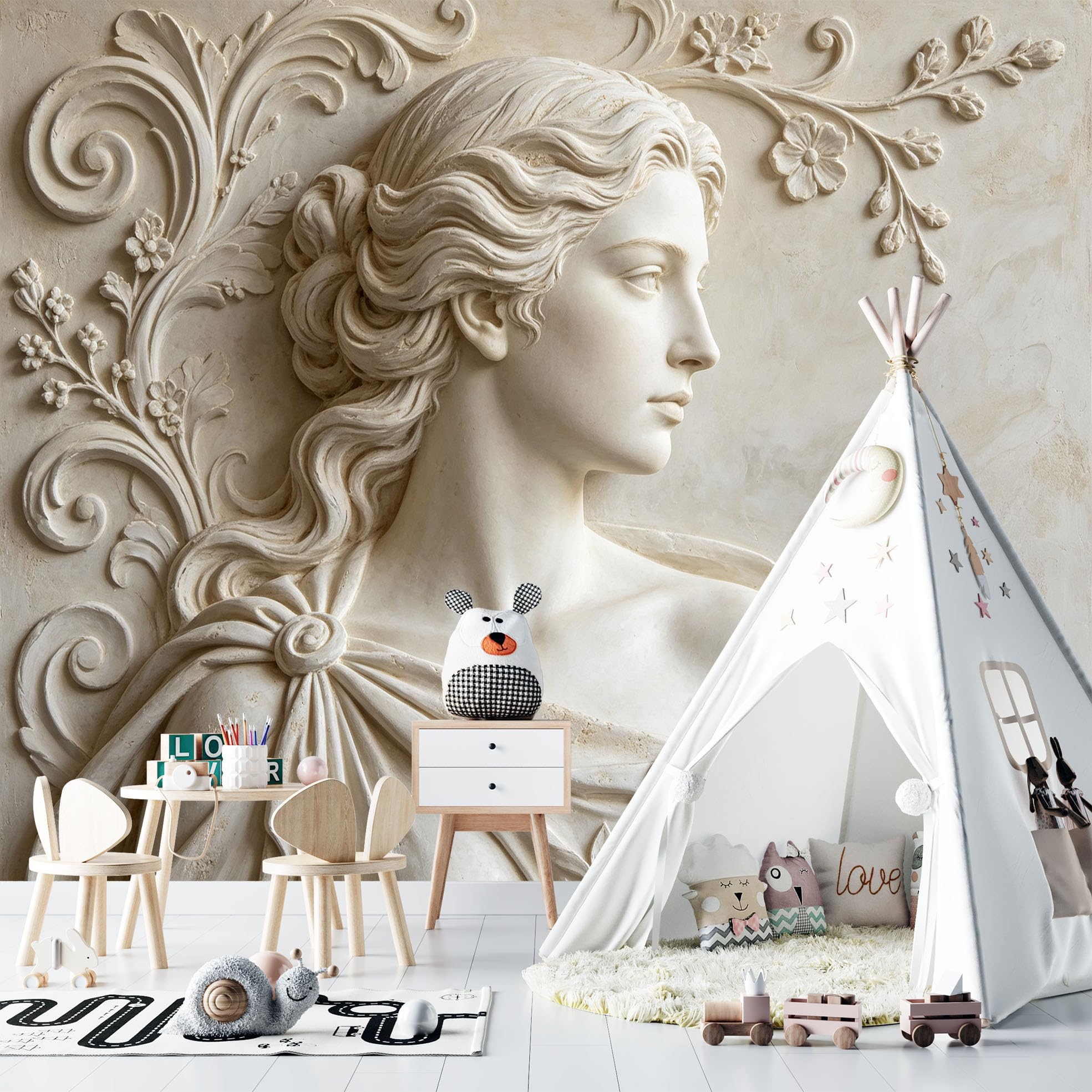 Papier Peint Mural Intissé Effet Relief Motif Déesse Classique 371 x 280 cm Papier Peint Photo 3D Art Mural Moderne pour Salon Chambre Décoration Intérieure.