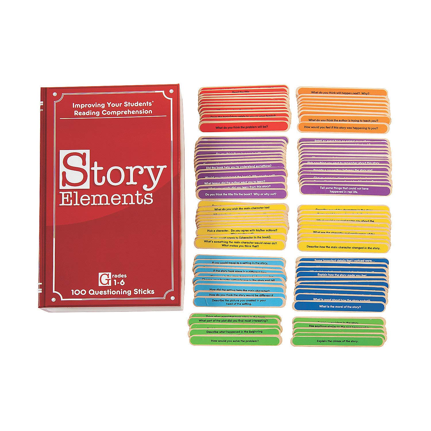 Fun Express Story Elements Sticks Assorted Colors, 3/4" x 6" - Perfect for Creative Learning, Educational Activities, and Fun Projects for Kids - 100 Pieces