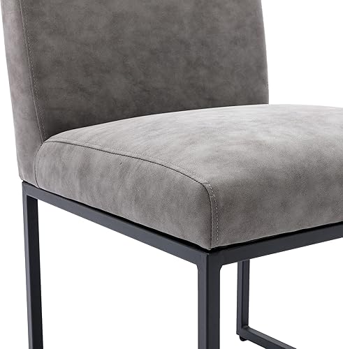 Miniatura 5 de VESCASA Juego de 2 sillas de comedor tapizadas de lino modernas sillas acolchadas de mediados de siglo con marco de metal cromado para restaurante