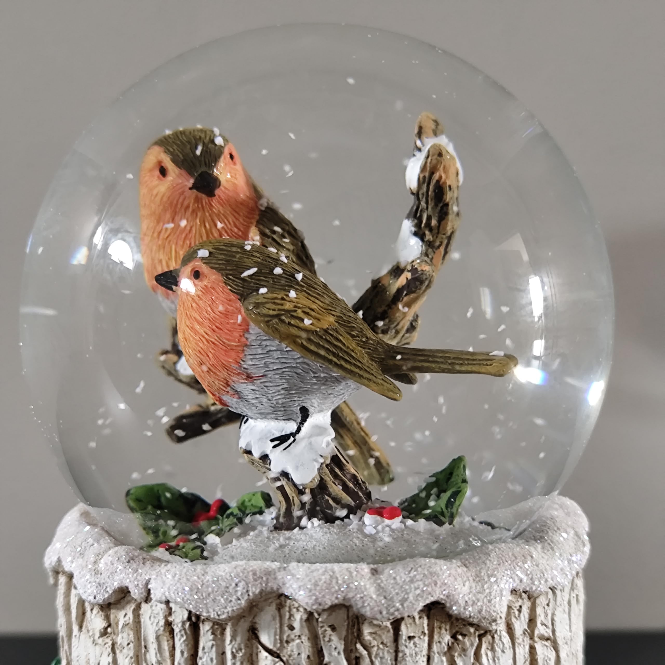 Heaven Sends Boule de neige musicale de Noël avec Robins sur perchoir
