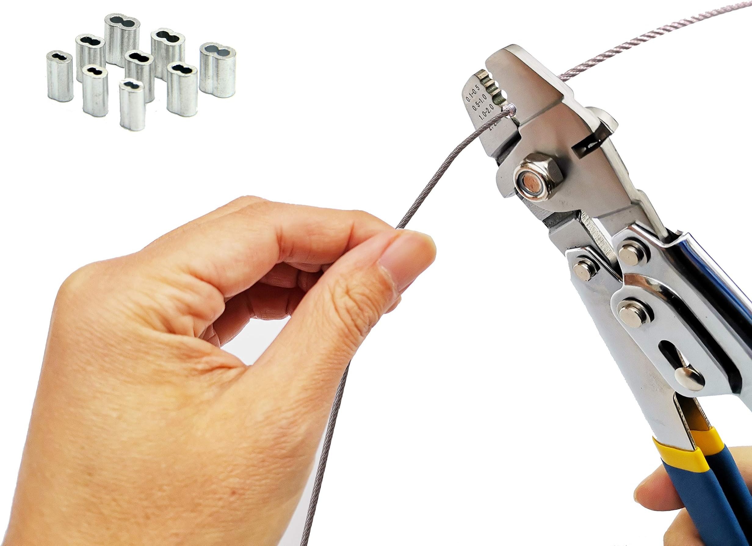 Leberna Up To 2.2mm Wire Rope Crimping Tool With 150Pcs 3 Size Aluminum Double Barrel Ferrule Crimping Loop Sleeve Kit | for Wire Rope and Cable or Anything Requires Strong Cable