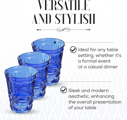 Miniatura 3 de elle decor - Vasos de vidrio, juego de 6, diseño de vidrio azul, 8.5 onzas, vasos de agua para jugos, bebidas, bebidas y té helado, aptos para