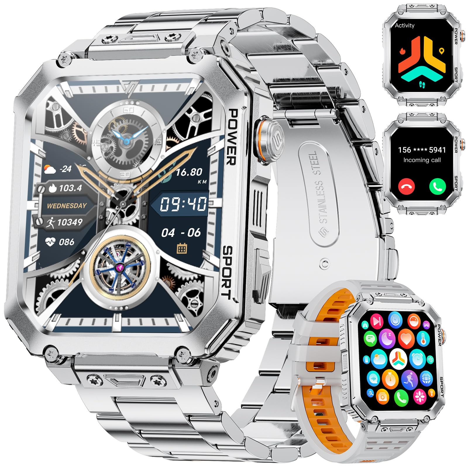 LIGE Montre Connectée Homme avec 2 Bracelets, Grand Écran HD de 2,01", Appels Bluetooth, Suivi de la Fréquence Cardiaque, Podomètre, Smartwatch Étanche IP68 Compatible Android et iOS, EF2-M