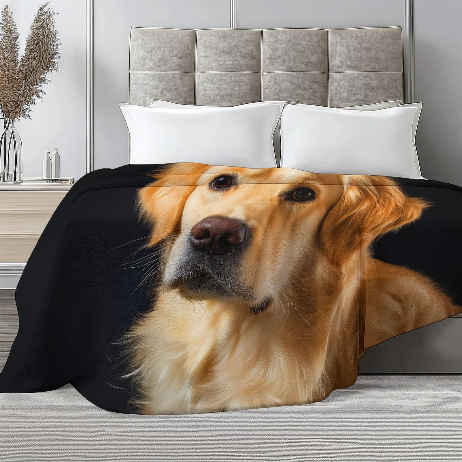 Miękki profesjonalny koc sherpa, 180 x 200 cm, dla dzieci i dorosłych, zwierzę, portret Golden Retriever, flanelowa, hipoalergiczna, ciepła narzuta na łóżko, na krzesło, do salonu, 180 x 200 cm