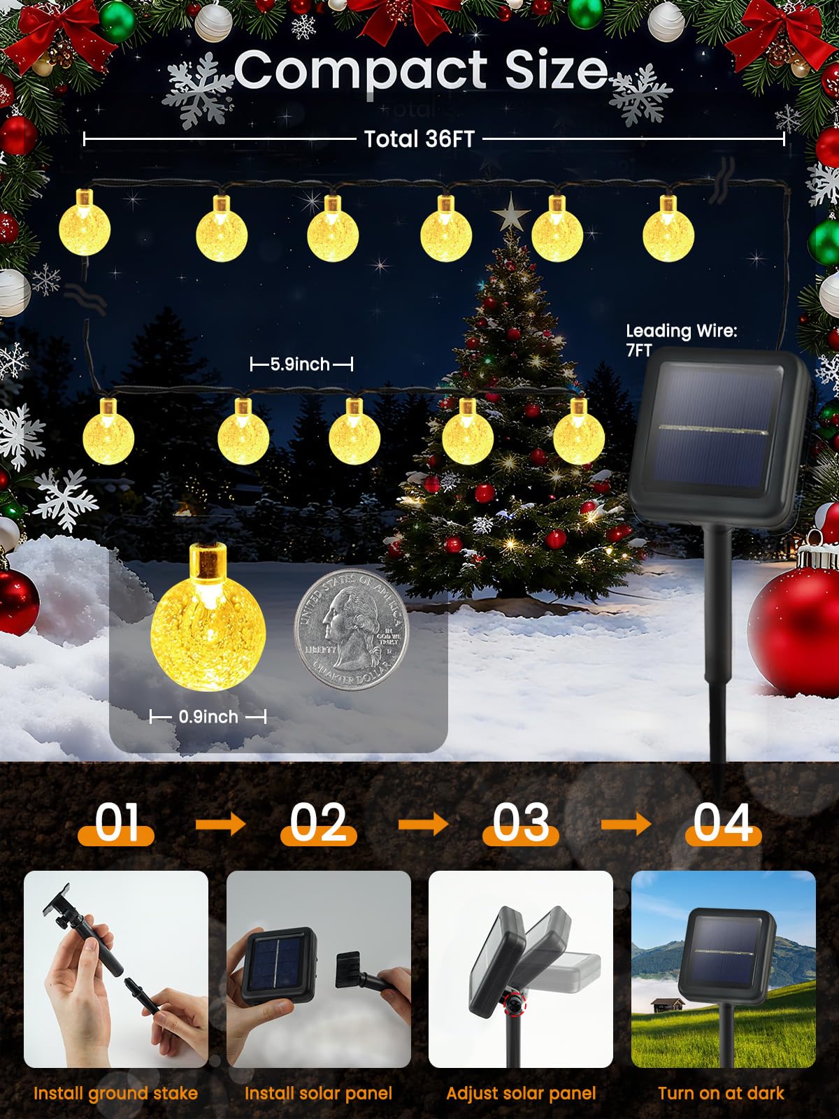 LORRYTE Solar-Lichterkette mit 120 LEDs, 120 LEDs, wasserdicht, für den Außenbereich, 8 Beleuchtungsmodi, Terrassendekoration für Garten, Hof, Veranda, Hochzeit, Party, Warmweiß, 2 Stück