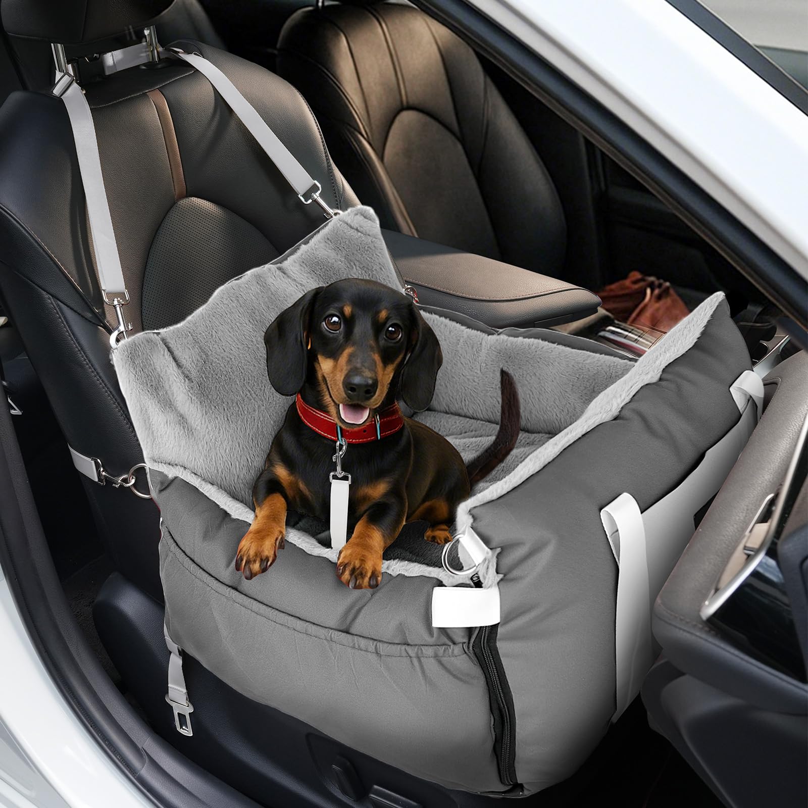 SIVEIS 3-in-1 Dog Car Seat for Small Dogs up to 15 kg, Portable Booster Seat with Expandable Rest Area, Soft Padded Cushion, for Front Seat, Indoor & Outdoor Use (Grey)