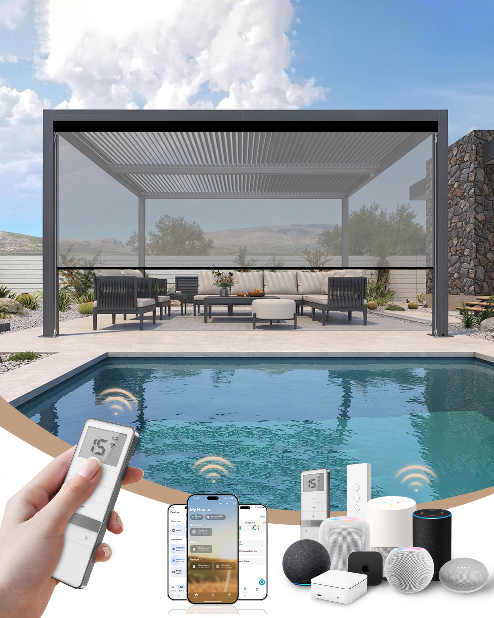 Kincmo Motorized Outdoor Shades, Outdoor Motorized Blinds for Patio Porch